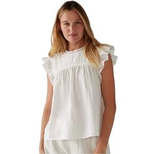 Club Monaco Top Women Size Small Ruffle Sleeve White Summer NWT *